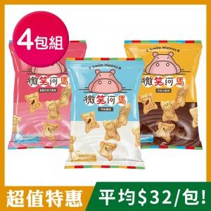 [超值特惠]盛香珍 微笑河馬餅60gX4包組(3口味)